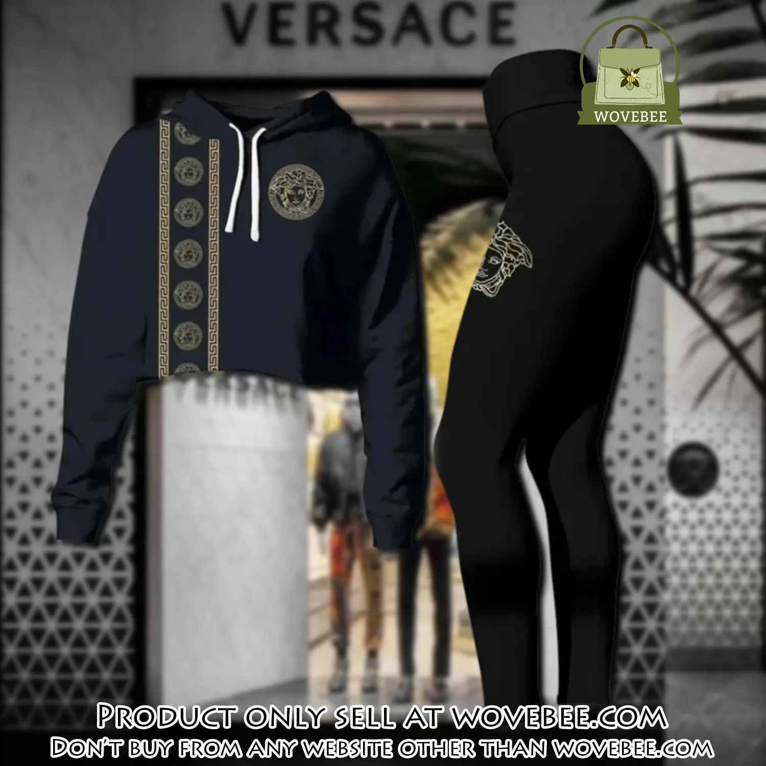 Versace medusa black luxury brand clothes leggings and crop top set for women wvb5900591